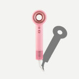 Pink hair dryer on a white background