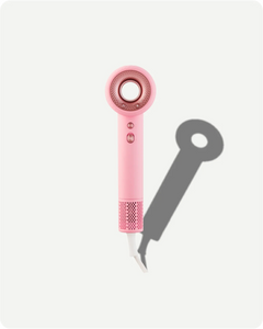 Pink hair dryer on a white background