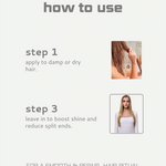 Instructions on how to use a hair product with step-by-step text and images.