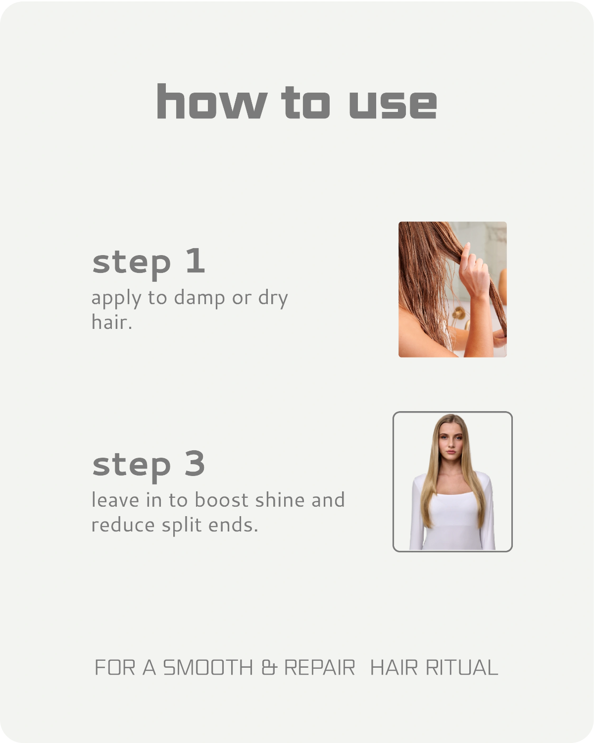 Instructions on how to use a hair product with step-by-step text and images.