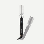 Hair styling tool with comb attachment on a white background