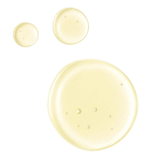 Three droplets of a keratin liquid on a white background