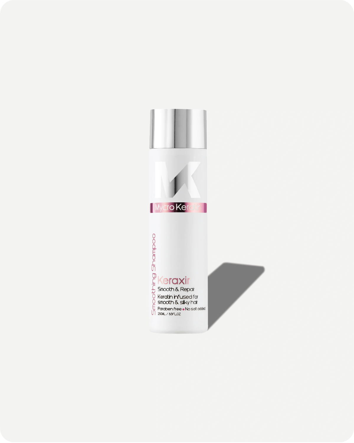 bottle of 250ml Keraxir smoothing shampoo from mycro keratin