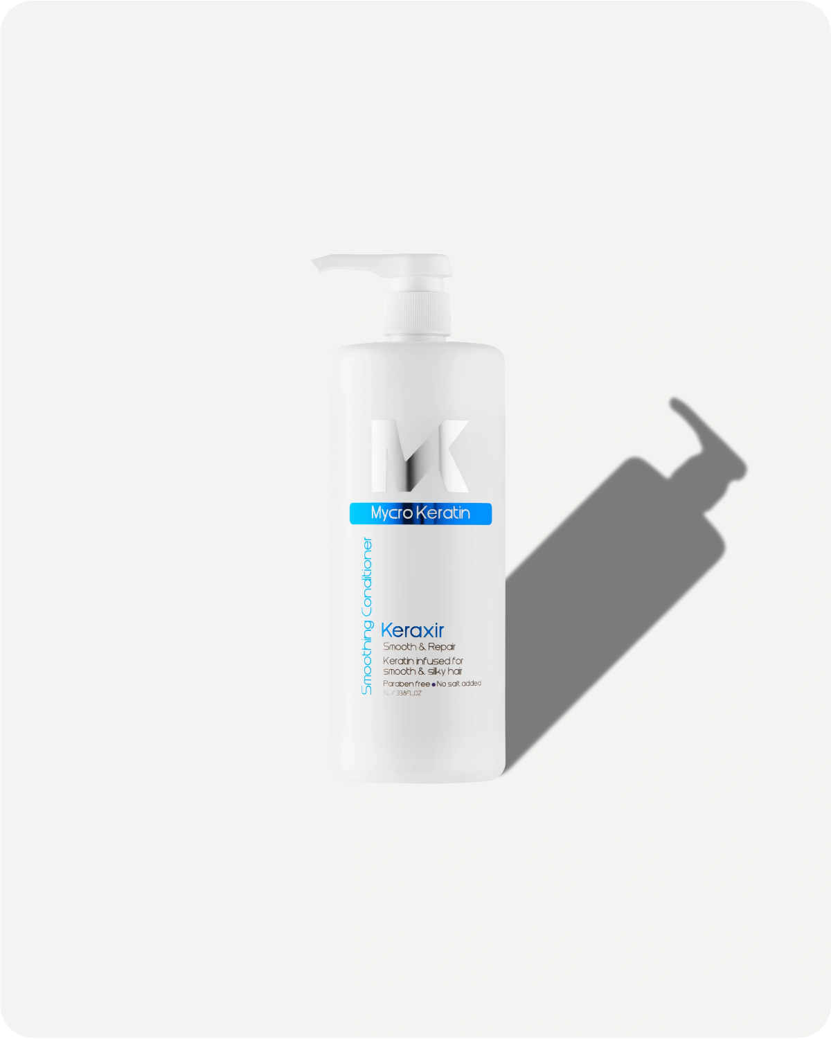 Keratin hair care product bottle with pump on a white background