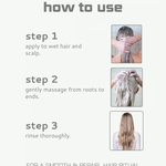 Instructions on how to use a keraxir shampoo with step-by-step guidance and images.