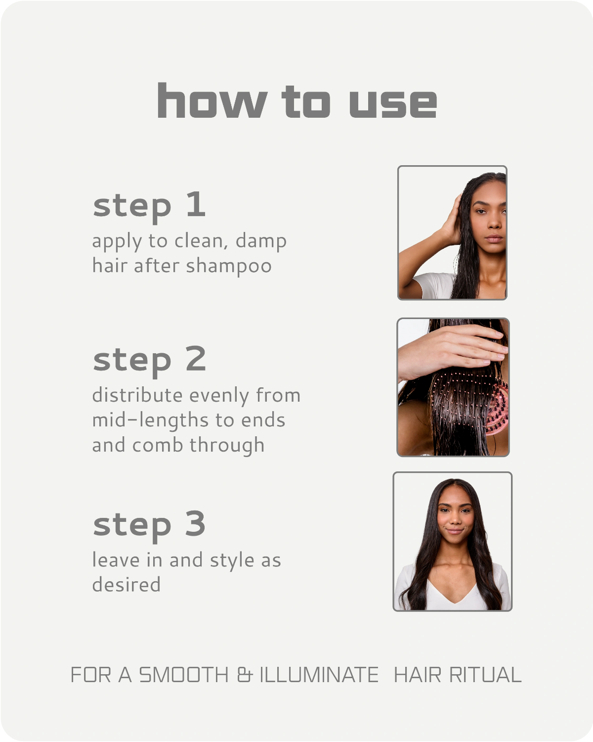 Instructions on how to use a hair product with step-by-step text and images.