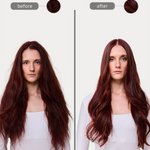 Before and after comparison of a person with red hair, showing a hair texture change.