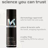 Kroma hair care product with branding and features listed on a light gray background