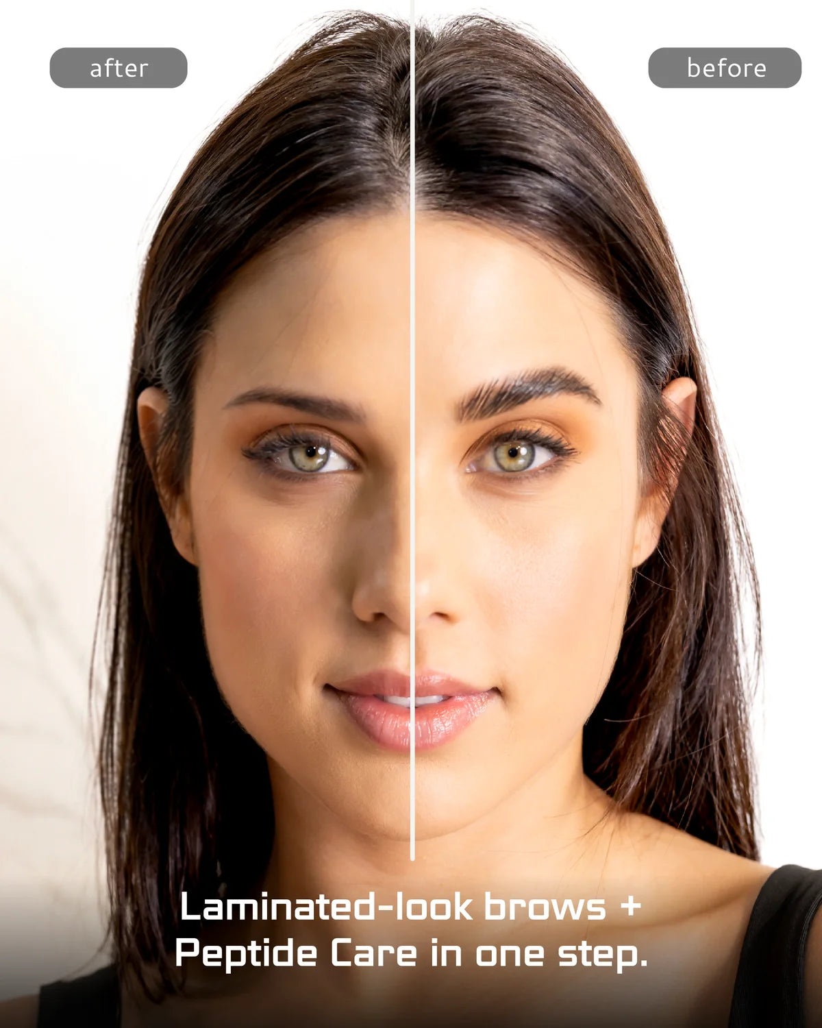 MOYOKO Peptide Brow results showing before and after image of a model that used the product 