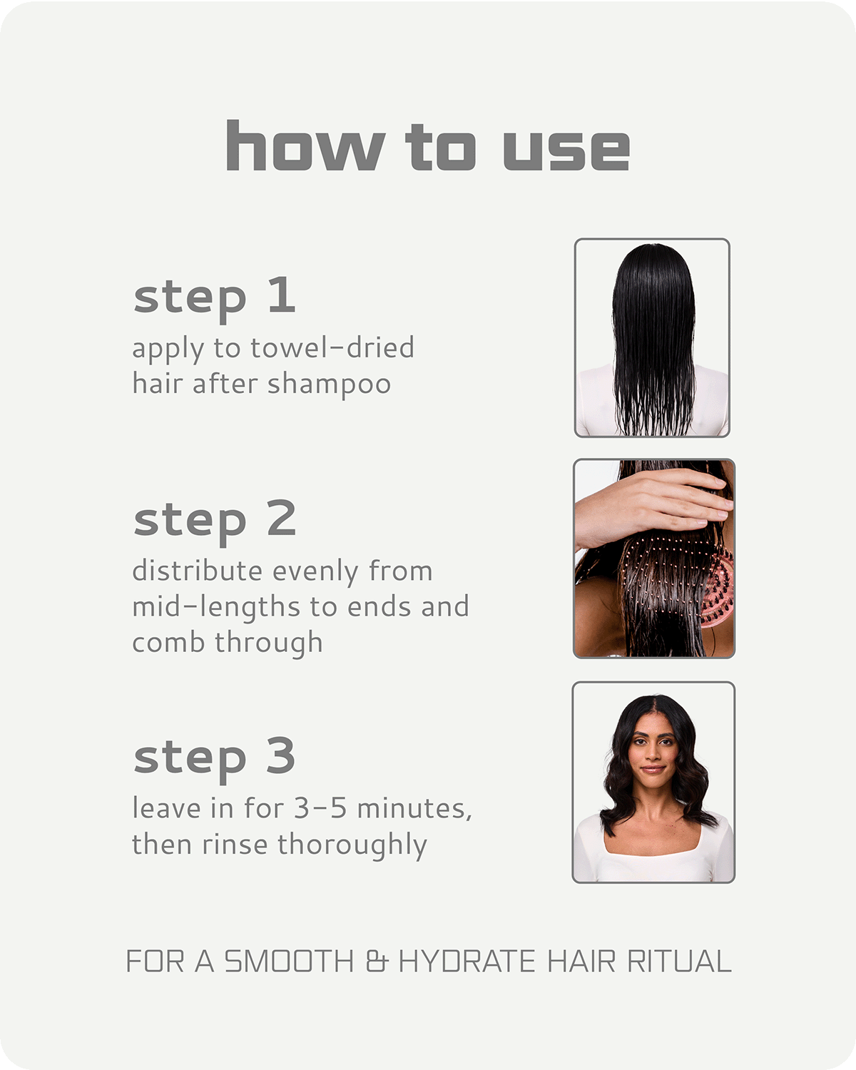 Instructions on how to use a hair product with step-by-step guidance and images of hair application.