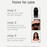 Instructions on how to use a hair product with step-by-step guidance and images of hair application.