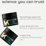 Two black Madame Masque with gold logo on a white background, featuring text about product safety and ethics.