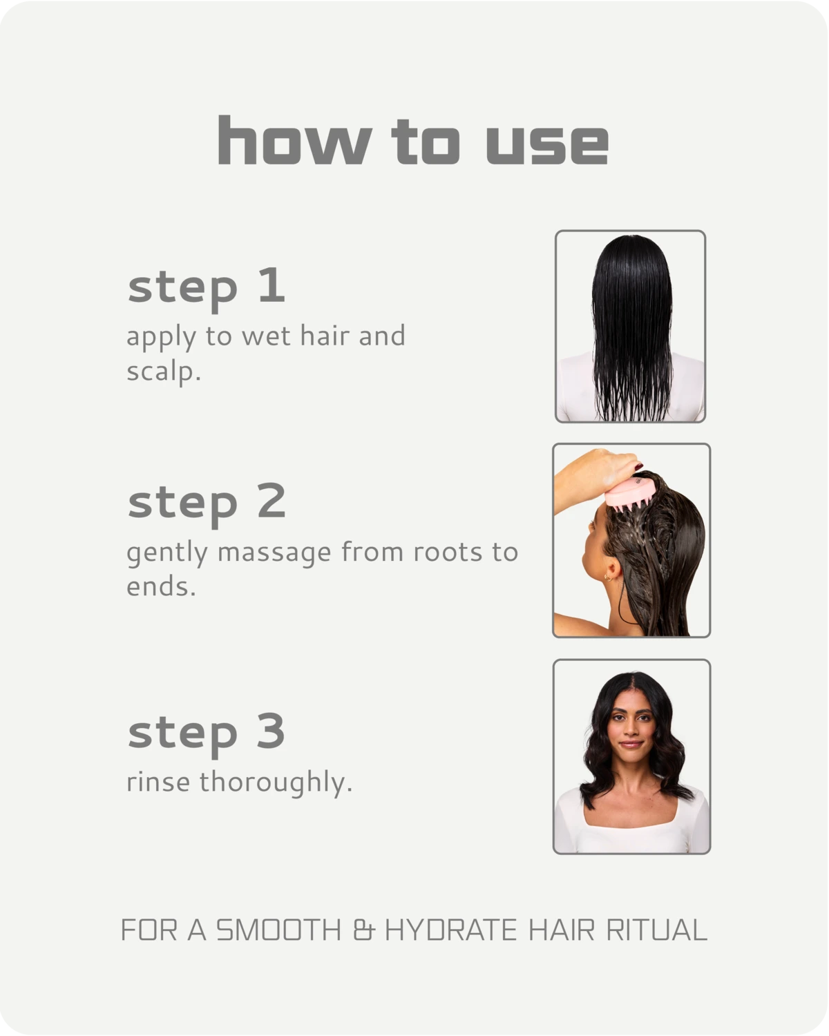 Instructions on how to use Madame smooth and hydrate shampoo with step-by-step illustrations.