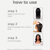 Instructions on how to use Madame smooth and hydrate shampoo with step-by-step illustrations.