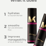 Two bottles of Madame smooth and hydrate shampoo with text describing their benefits on a white background.