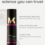 Bottle of Madame smooth and hydrate shampoo product with branding and safety features listed on a white background.