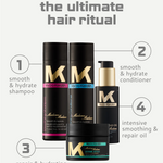 MK Madame hair care product lineup with labels on a white background