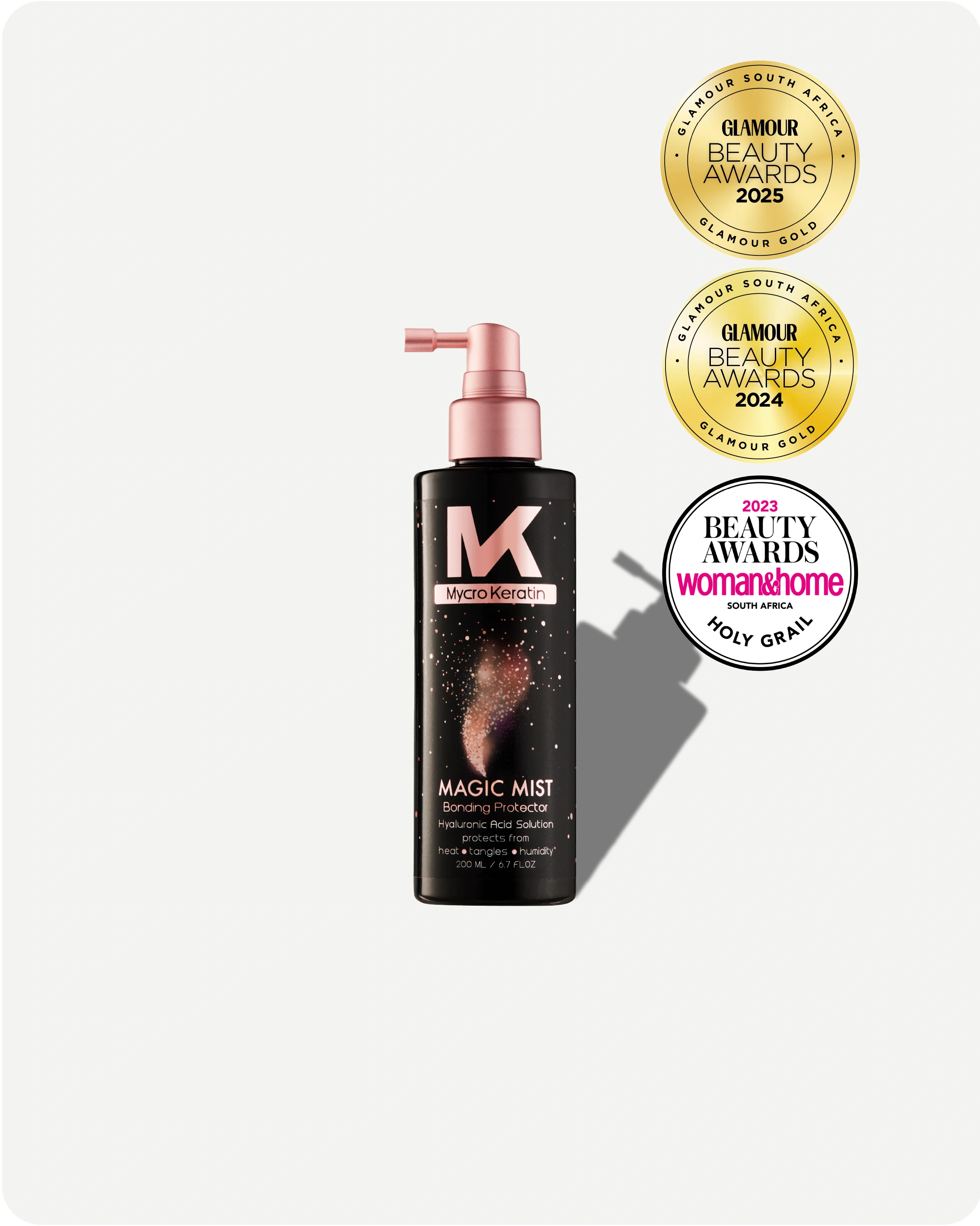 Magic mist bottle with all the beauty award this product won 