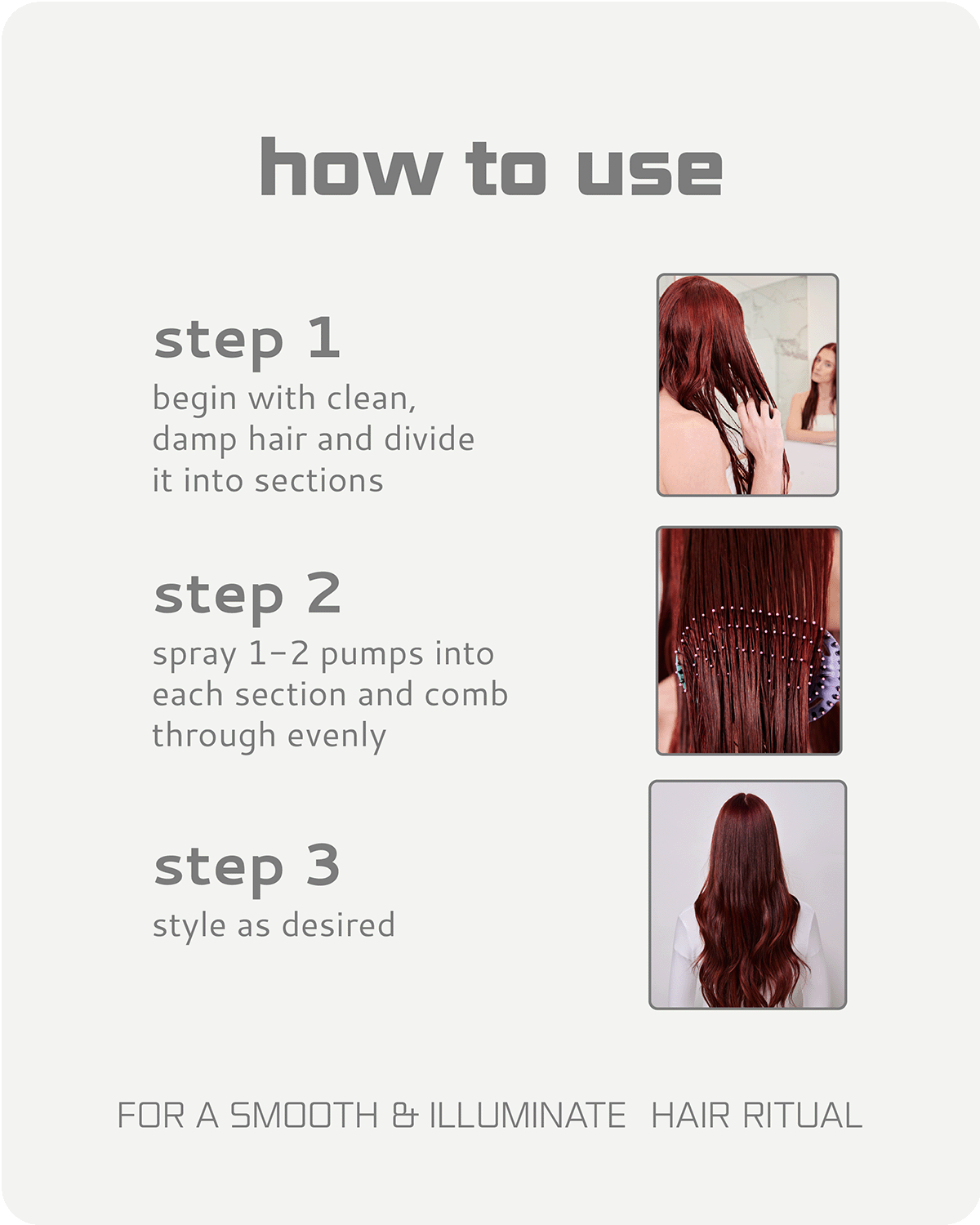 Instructions on how to use a hair product with step-by-step text and images.