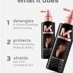 Two bottles of Magic Mist hair product with features listed on a light gray background.