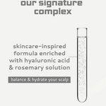 Skincare-inspired formula with hyaluronic acid and rosemary solution in a test tube on a light gray background.