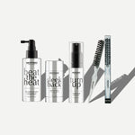 Set of Moyoko hair care products including beat the heat, sleek back, turn up and sleek brush, on a white background