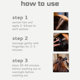 Instructions on how to use a Mycro Keratin Magic Oil with step-by-step guide and images.