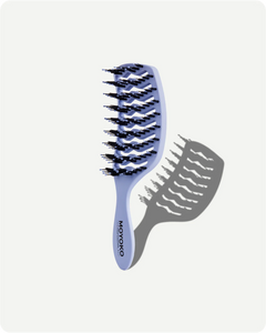 Blue hairbrush with bristle design on a white background