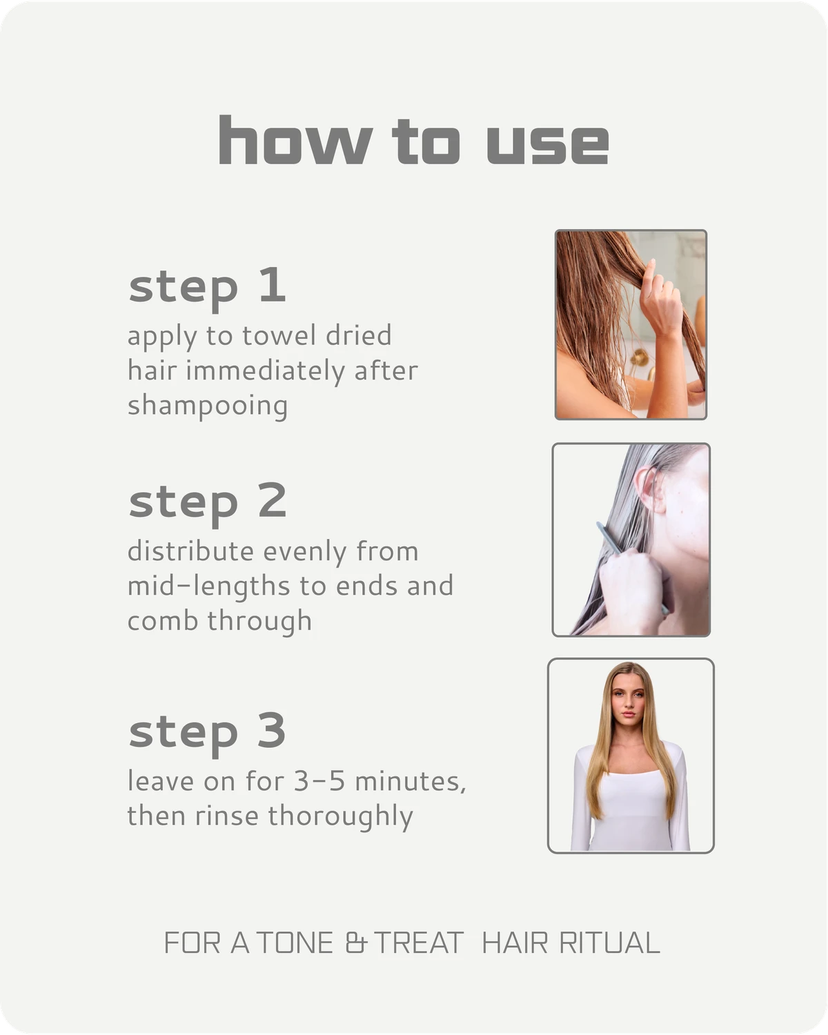 Instructions on how to use Tone and Treat Masque with step-by-step text and images.