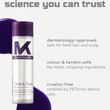 Mycro Keratin Tone & Treat shampoo  bottle with product features on a white background