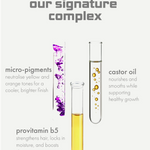 Three test tubes with different ingredients and their benefits on a white background