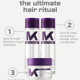 Mycro Keratin hair care product set with shampoo, conditioner, and masque on a white background.