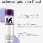 Mycro Keratin Tone and Treat conditioner with features listed on a light gray background