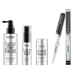 Moyoko  hair styling aids products including heat protection, volume powder, hair wax stick and brush